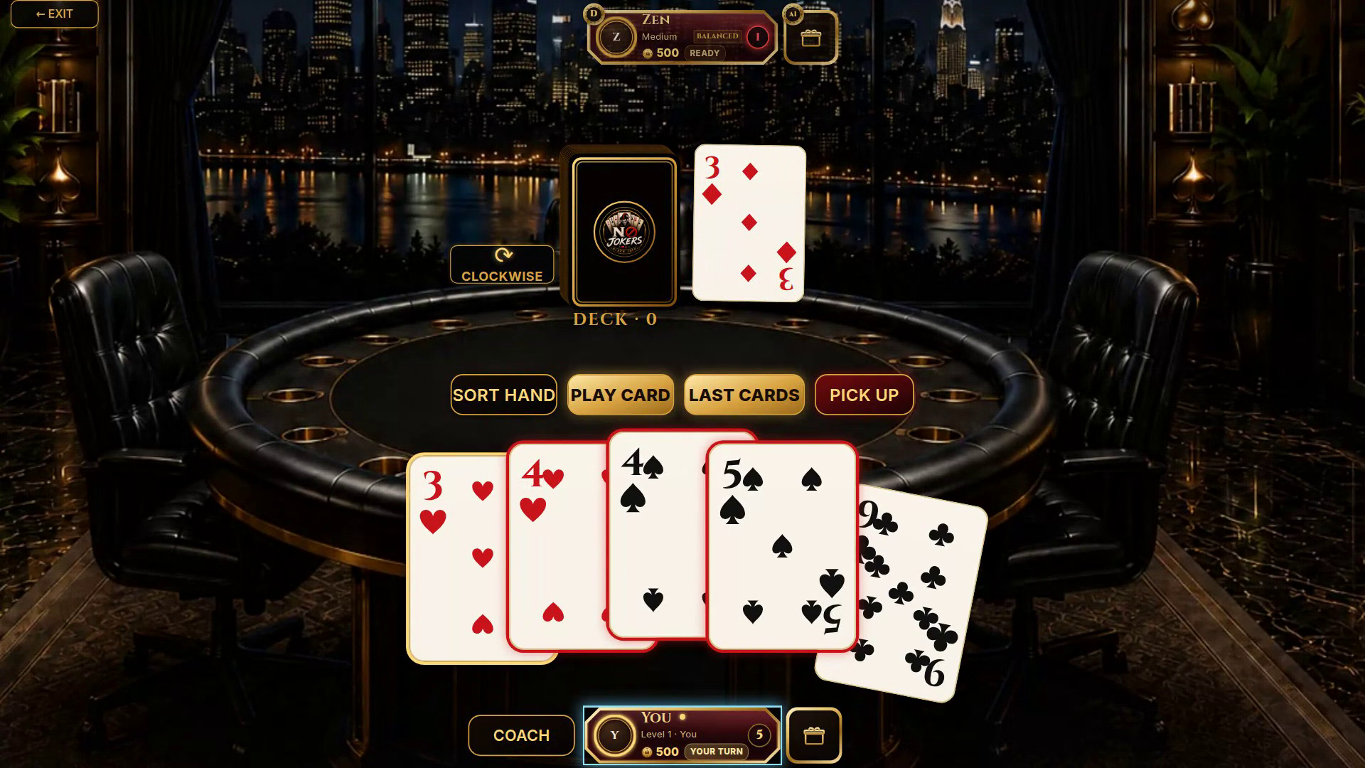 Mixed legal run showing consecutive cards played